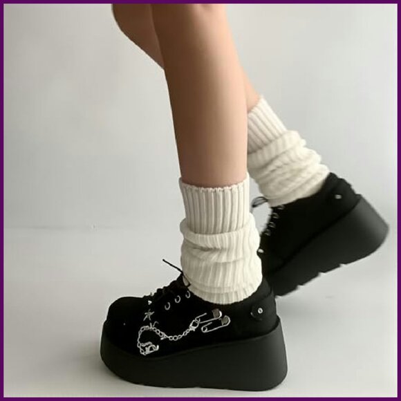 Denim Wedge Platform Ankle Boots Lace Up Chain Gothic Punk Party - Picture 5 of 8